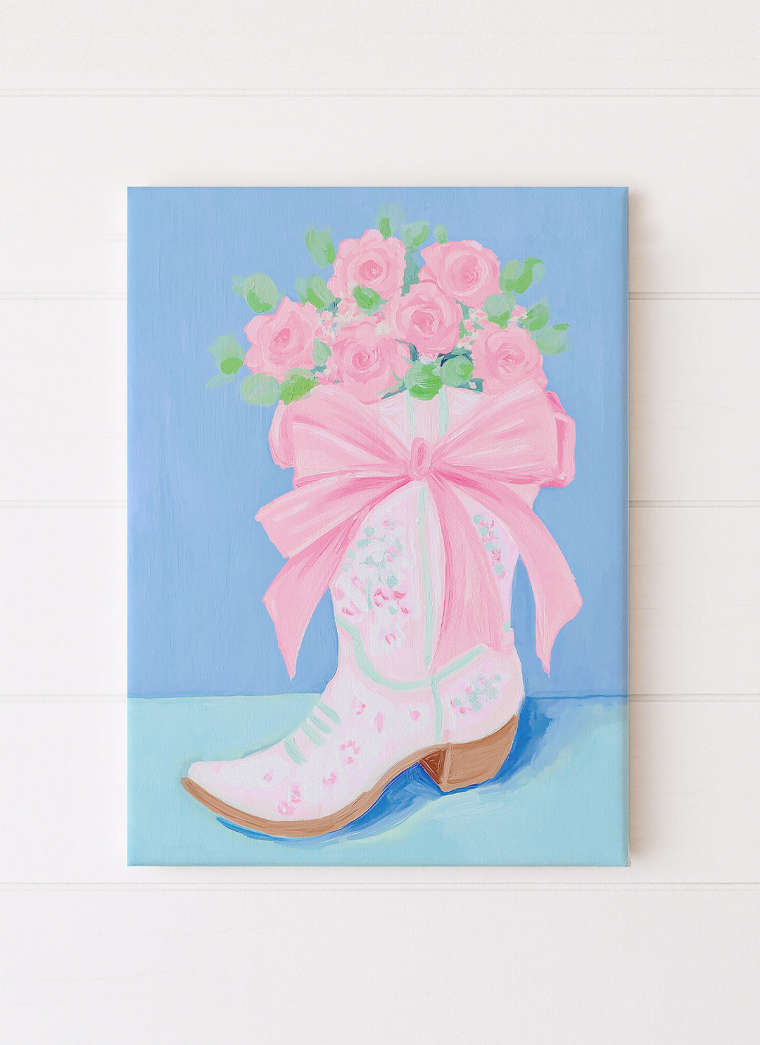 Cowgirl Boot With A Pink Bow and Flowers