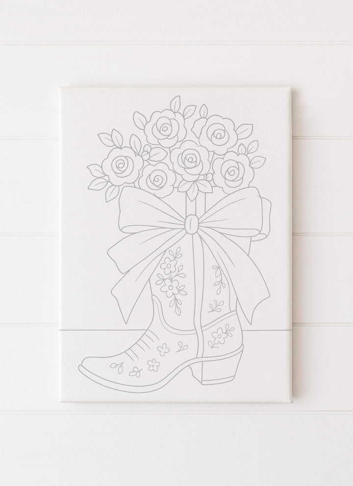 Cowgirl Boot With A Pink Bow and Flowers