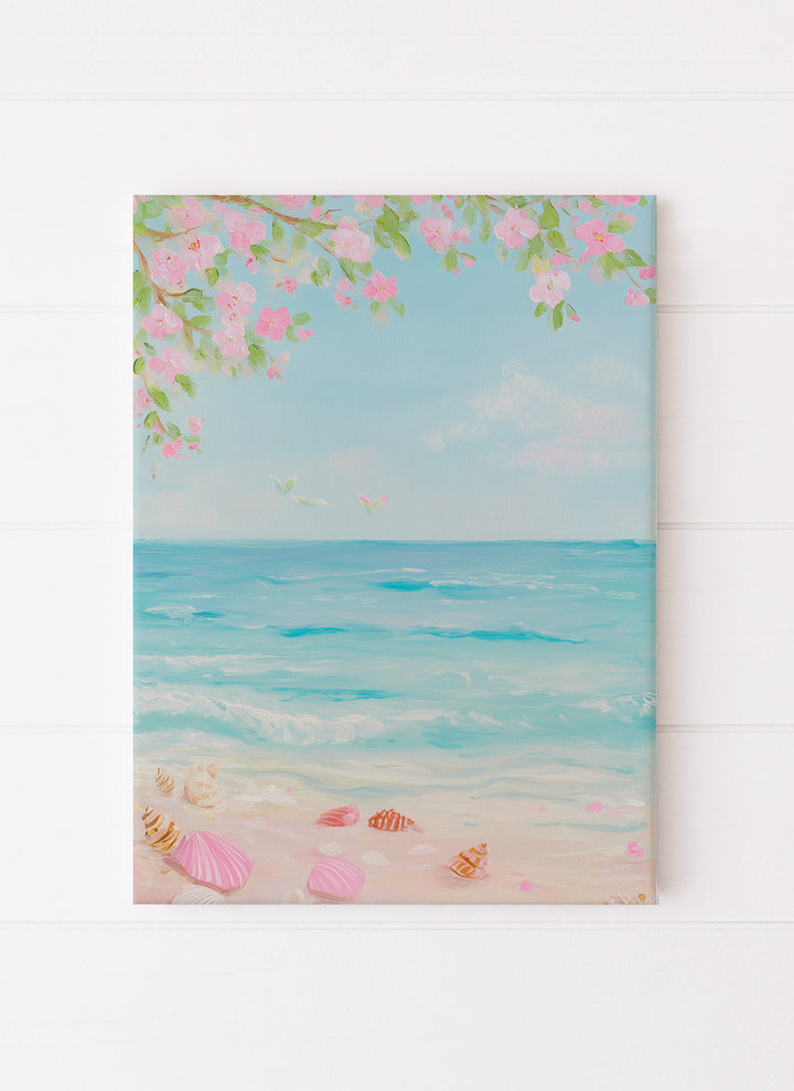 Blossoming Trees Over a Tropical Beach