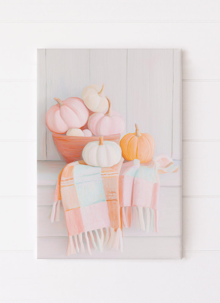 Pink And Creams Pumpkins with Check Blanket