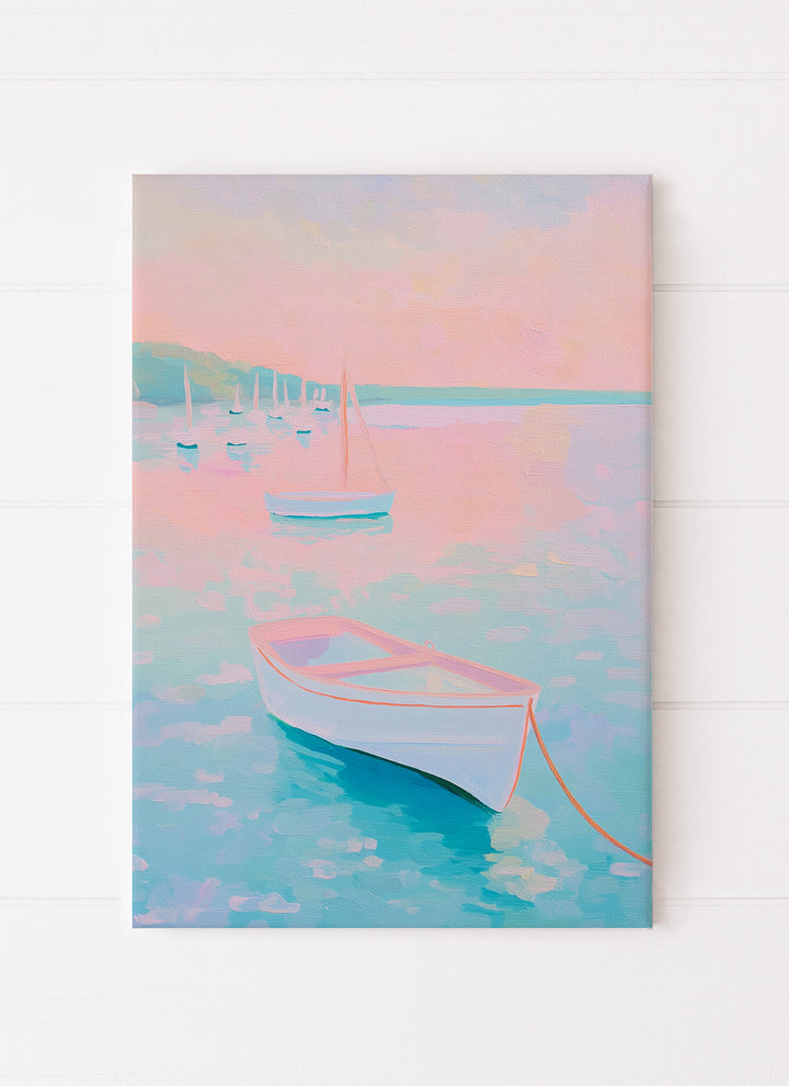 Coastal Water Boat Pink Sky