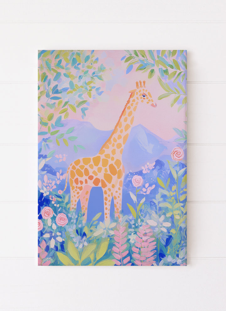 Giraffe Surrounded by Foliage and Flowers
