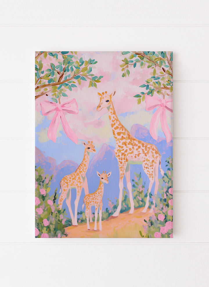 Giraffe Family With Flowers and Bows