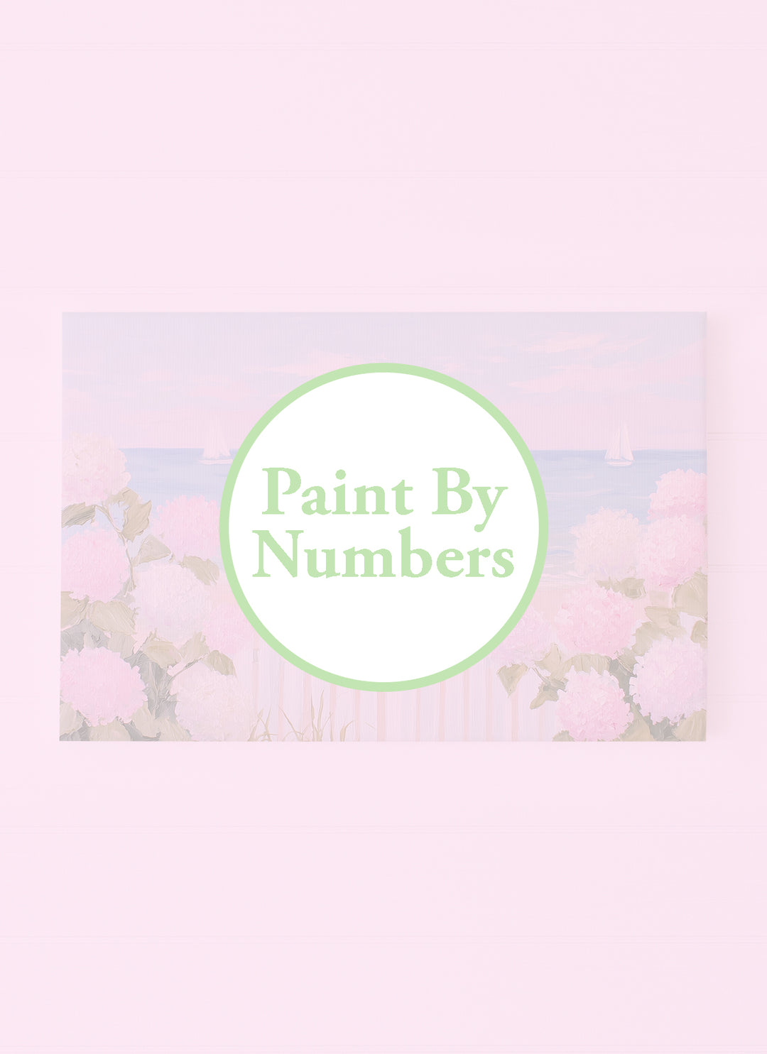 Pastel Pink Hydrangeas and White Sand Beach with Sailboats