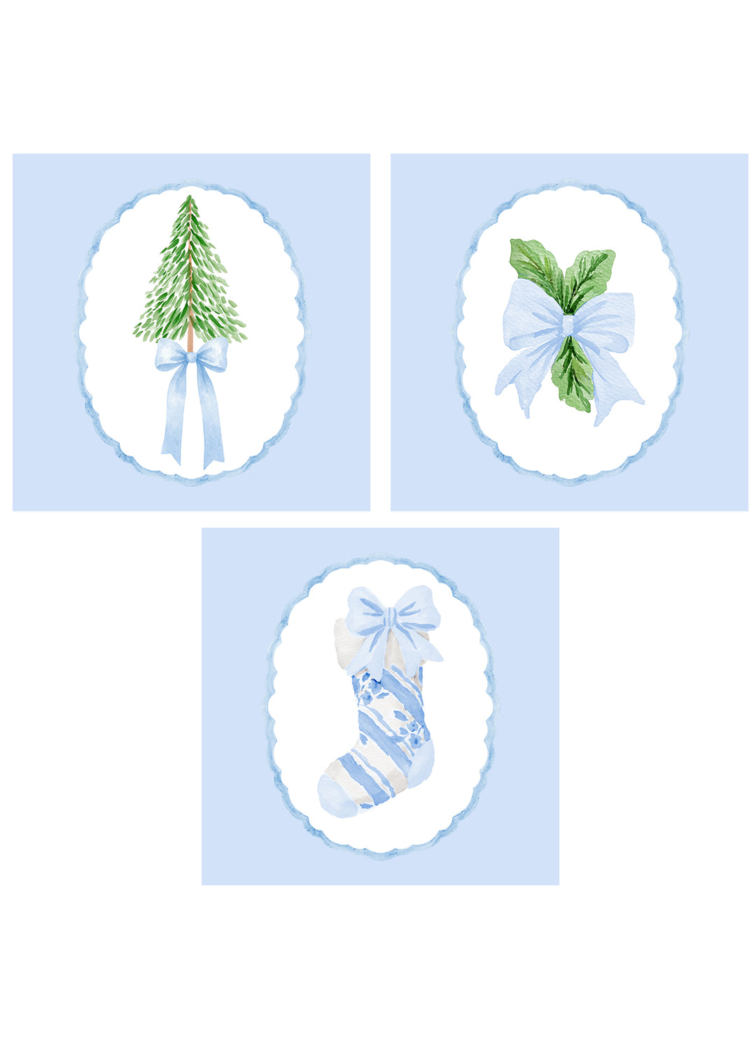 Preppy Blue Christmas Set of 3