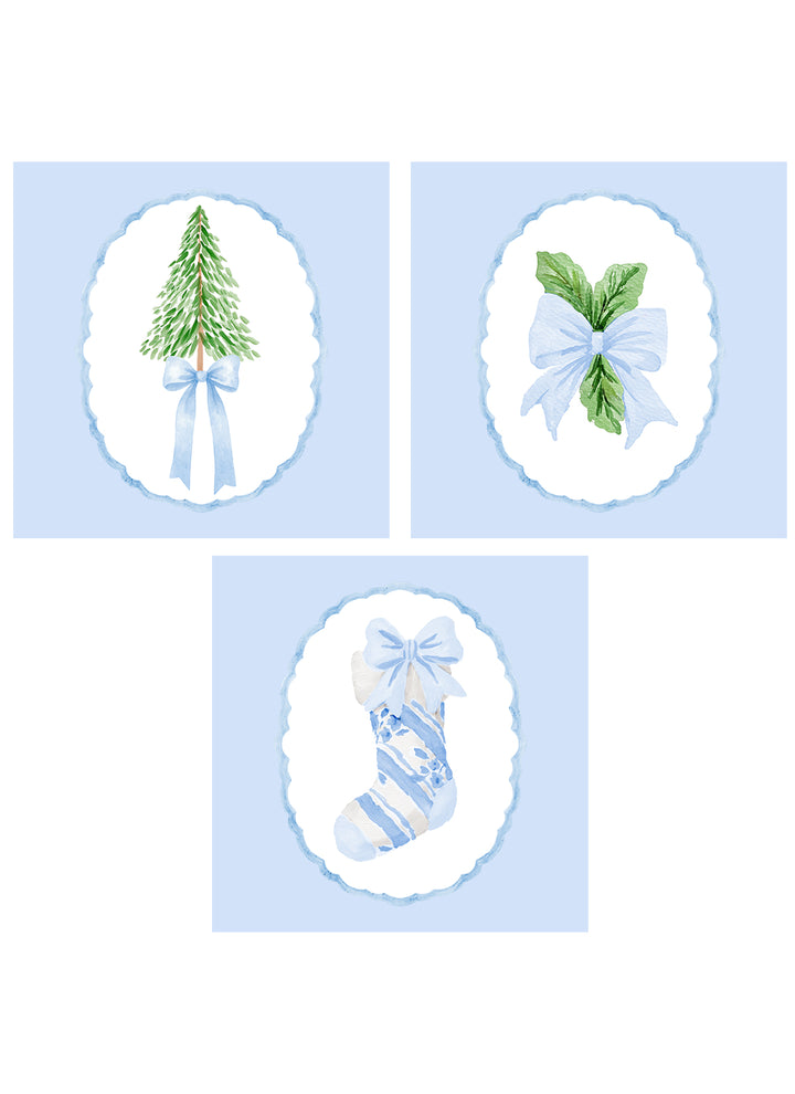 Preppy Blue Christmas Set of 3